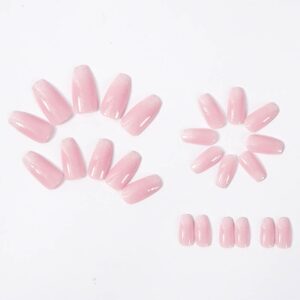 Enppode French Tip Nails Long Press on Nails Coffin Fake Nails Pink Nails Glossy Nails for Women 24 PCS/Set