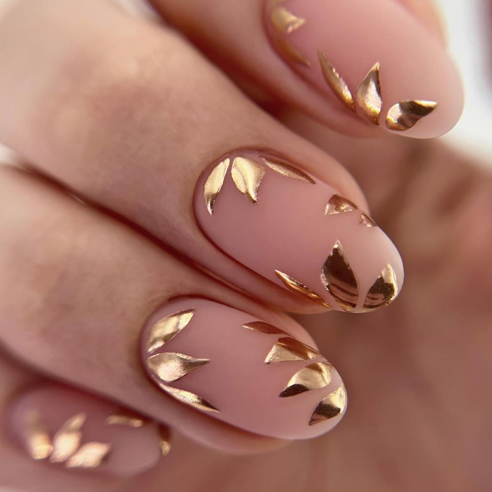 24 Pcs Press on Nails, Sunjasmine Fake Nails with Designs, Acrylic Nails False Nails with Nail Glue for Women (Medium Fall Leaves)