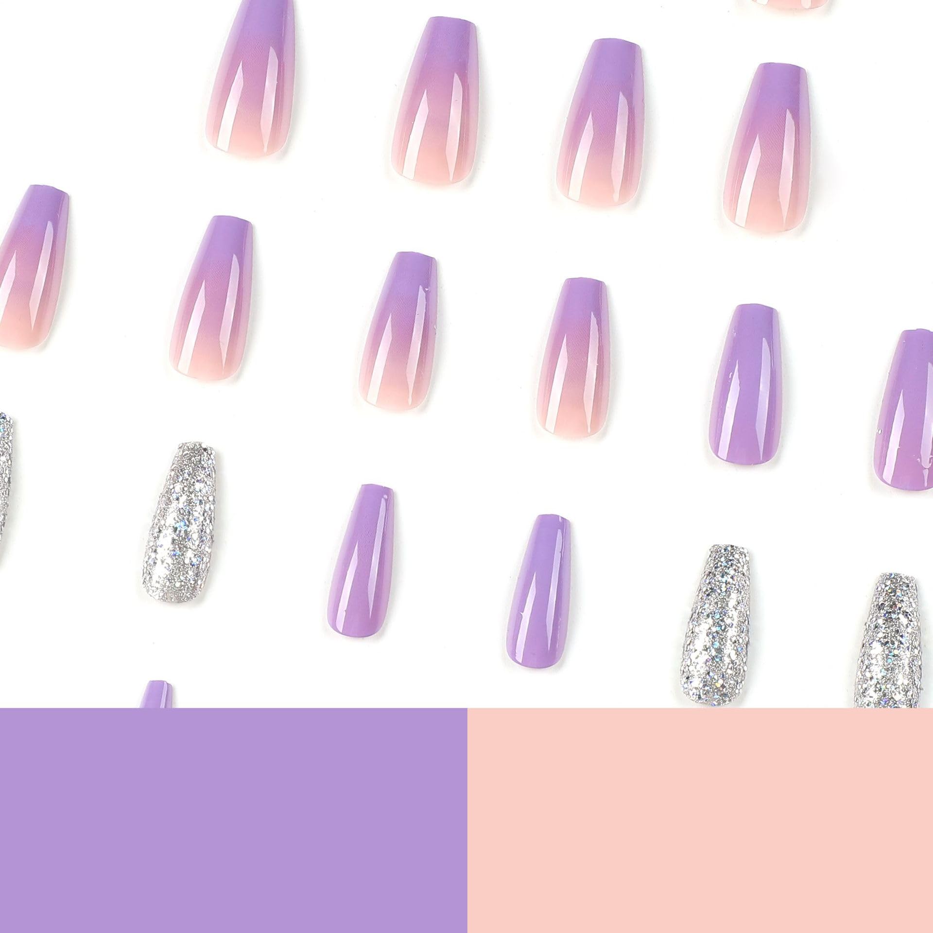 Press on Nails Medium Coffin SWEKKE Fake Nails Purple French Gradient Full Cover False Nails with Glitter Designs Acrylic Nails Glossy Glue on Nails Reusable Artificial Nails for Women Manicure