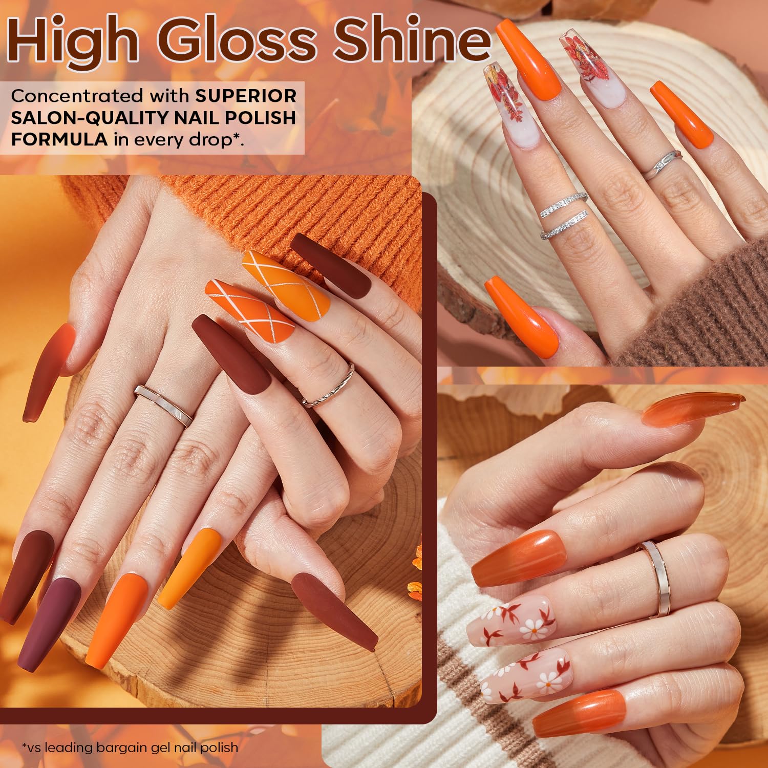 modelones 24 Pcs Gel Nail Polish Kit 7 ML, Fall Brown Nude Orange Gel Polish Set with Bond Primer Glossy&Matte Top Base Coat Manicure Gifts for Women