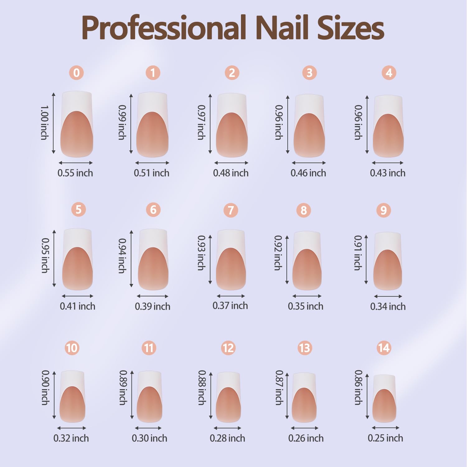 Misssix French Gel Nail Tips, 240Pcs French Tip Press on Nails Long Square Brown, No Need to File 3 in 1 Tips Pre-lasting, Fake Nails for Nail Art DIY 15 Sizes