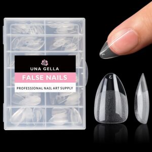 una gella short almond fake nails 216pcs pre-shape gel acrylic nail tips for full cover nail extension home diy nail salon 12 sizes gelly tips