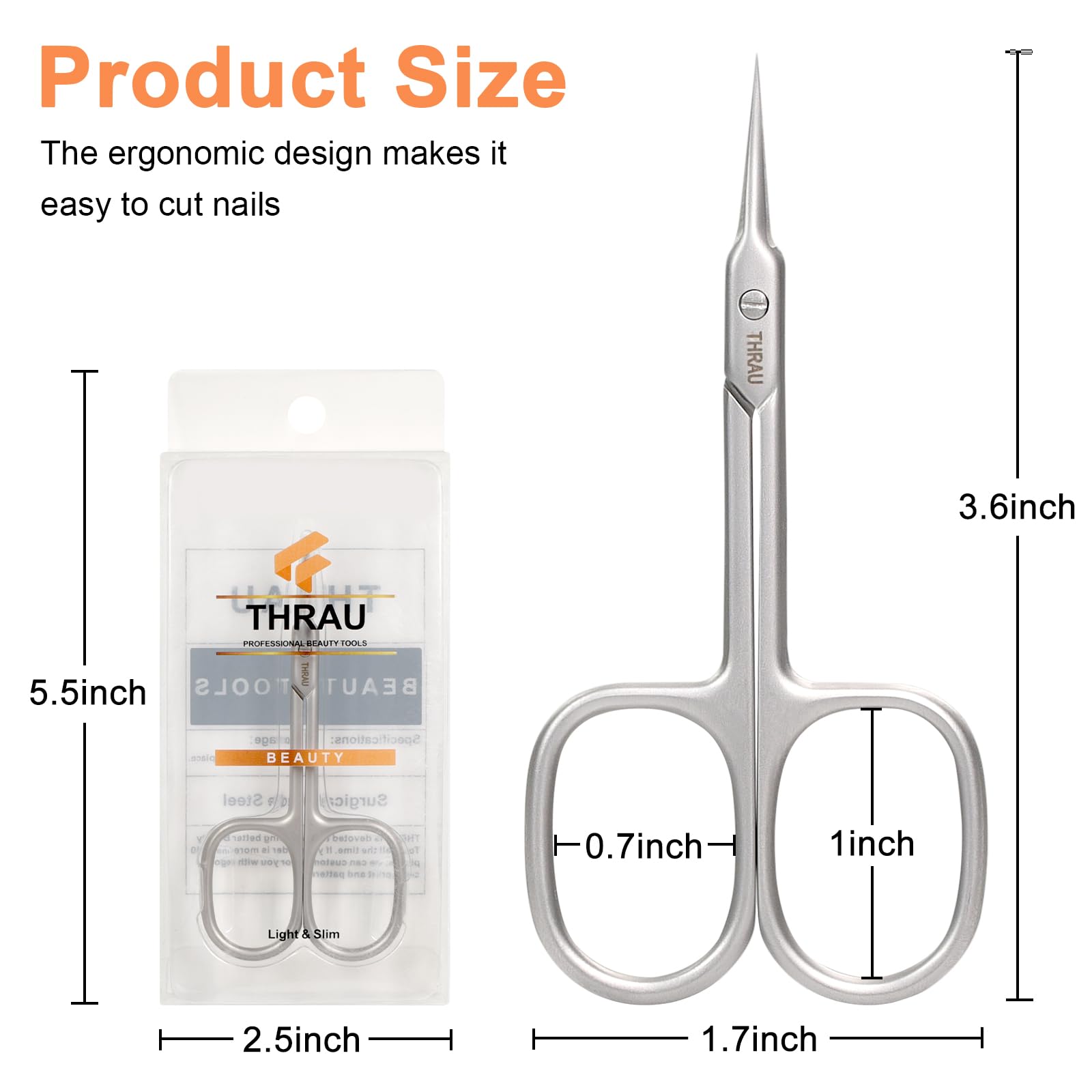 THRAU Premium Manicure Scissors Multi-purpose Stainless Steel Cuticle Trimmer Beauty Grooming Kit for Nails, Eyebrows, Eyelashes and Dry Skin