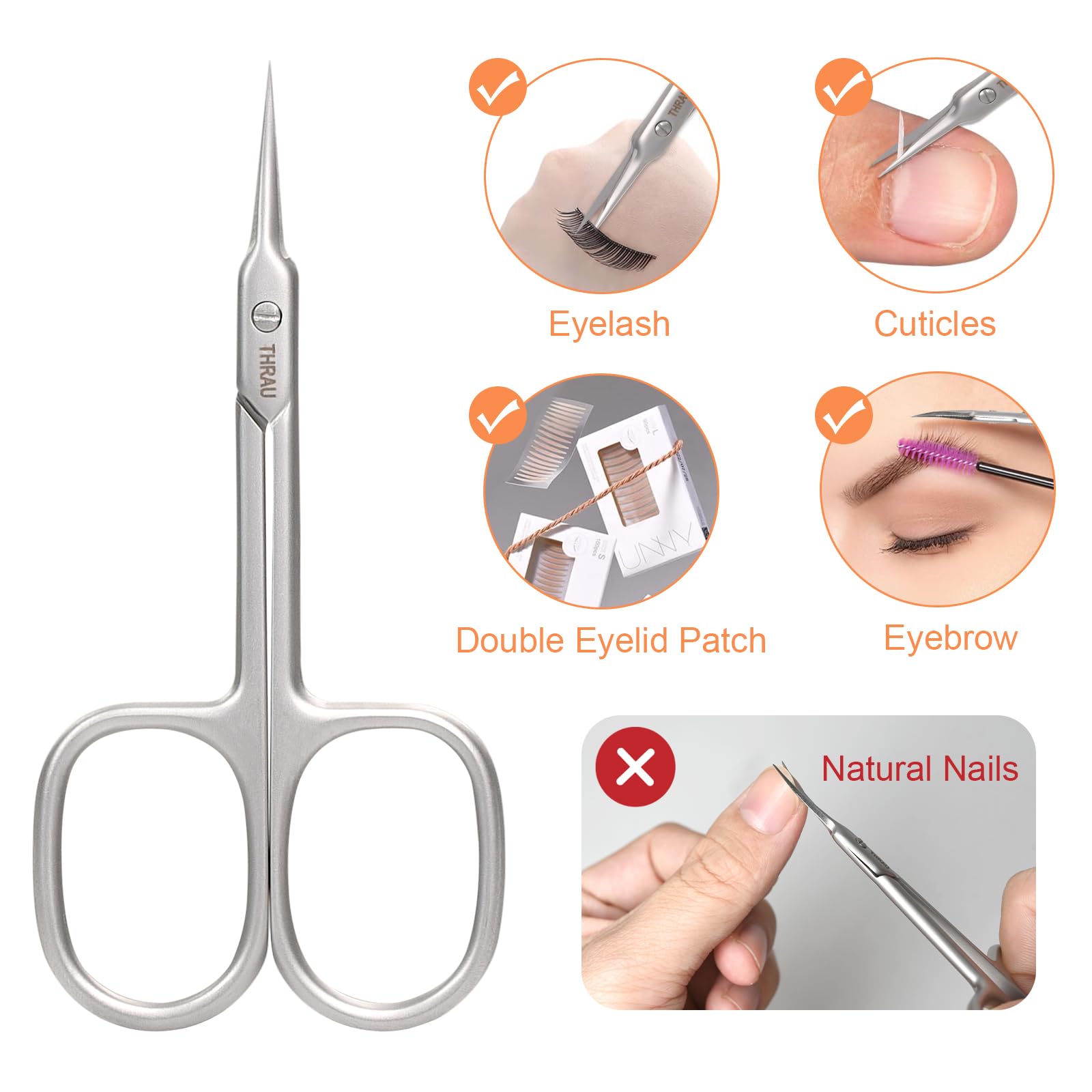 THRAU Premium Manicure Scissors Multi-purpose Stainless Steel Cuticle Trimmer Beauty Grooming Kit for Nails, Eyebrows, Eyelashes and Dry Skin