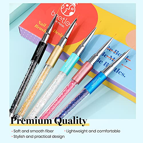 Beetles Gel Polish Nail Art Liner Brushes 5Pcs Painting Art Design Pen Set Diamond Application Rhinestone Handle Dotting Drawing Sizes 5 7 9 11 20mm Nail Art Design Gift for Women