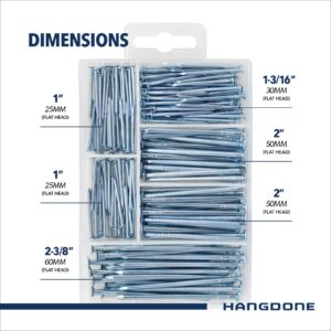 HANGDONE Nail Assortment 250-Pieces, 4 Sizes, Assorted Nails Kit for Wood/Drywall, Zinc Plated Finish