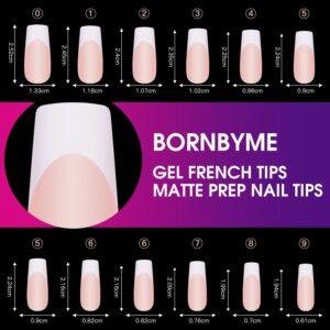 Medium Square French Tips Gel Nail Tips, BORNBYME White French Tip Nails 120PCS Matte Press on Nails, Primer & Base Coat 3 Gels Pre 12 Sizes Pre-french Soft Gel Fake False Nails for Nail Extension