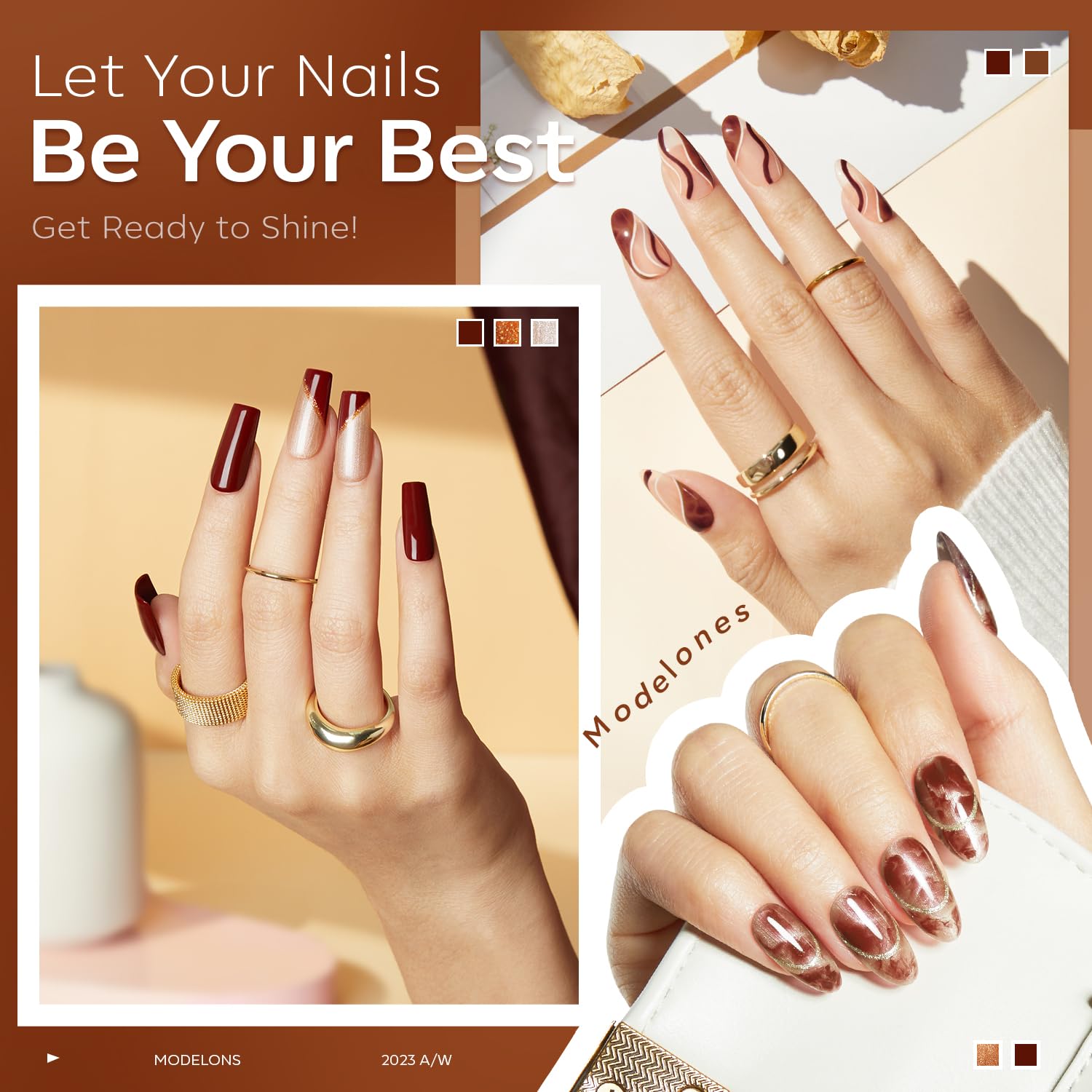 modelones Gel Nail Polish Set, 6 Colors Gel Polish Kit Pearl Nude Brown Shimmer Glitter Orange Red Nail Polish Gel, All Seasons Nails Soak OFF LED Gel Nail Kit Manicure Nail Art Salon DIY Gift