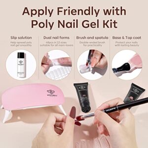 Modelones Poly Extension Gel Kit – 6 Colors Nude Pink Skin Tones Brown Poly Nail Gel Kit with Nail Lamp Complete Kit Nail Thickening Solution DIY at Home