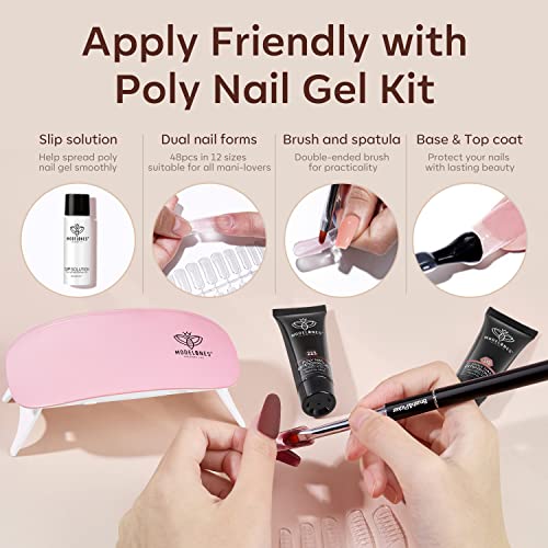 Modelones Poly Extension Gel Kit – 6 Colors Nude Pink Skin Tones Brown Poly Nail Gel Kit with Nail Lamp Complete Kit Nail Thickening Solution DIY at Home