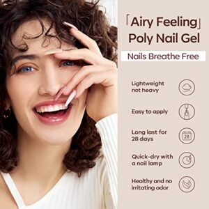 Modelones Poly Extension Gel Kit – 6 Colors Nude Pink Skin Tones Brown Poly Nail Gel Kit with Nail Lamp Complete Kit Nail Thickening Solution DIY at Home