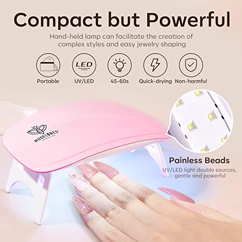 Modelones Poly Extension Gel Kit – 6 Colors Nude Pink Skin Tones Brown Poly Nail Gel Kit with Nail Lamp Complete Kit Nail Thickening Solution DIY at Home