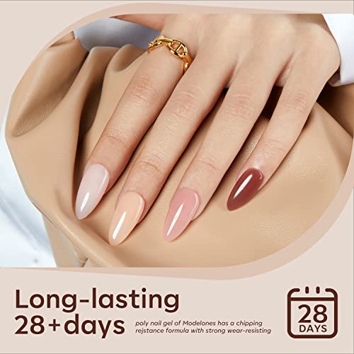 Modelones Poly Extension Gel Kit – 6 Colors Nude Pink Skin Tones Brown Poly Nail Gel Kit with Nail Lamp Complete Kit Nail Thickening Solution DIY at Home