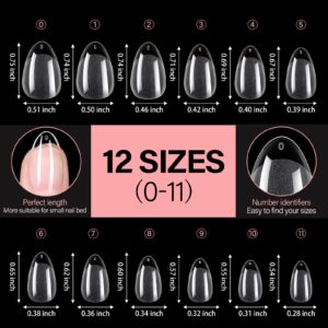 AILLSA Short Almond Nail Tips 360Pcs Full Cover Soft Gel Nail Tips Half Matte No File Clear False Gelly Nail Tips Fake Almond Shaped Nails for Press On Nail Extension DIY Valentine Gift 12 Sizes