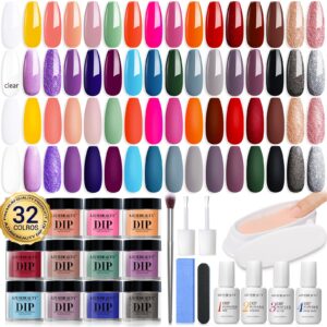 dip powder nail kit 42 pcs, azurebeauty all season color series nail dipping powder starter kit dip system with essential liquid and dip recycling tray set for french nail art manicure salon diy home