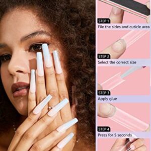 LIONVISON 504PCS NO C CURVE Clear Nail Tips for Acrylic Nails Professional, 3XL Extra Long Flat Tapered Square Nail Tips, 12 Sizes Half Cover Straight French Fake Nail Tips for Nail Salons Home