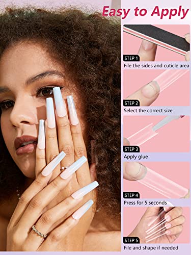 LIONVISON 504PCS NO C CURVE Clear Nail Tips for Acrylic Nails Professional, 3XL Extra Long Flat Tapered Square Nail Tips, 12 Sizes Half Cover Straight French Fake Nail Tips for Nail Salons Home