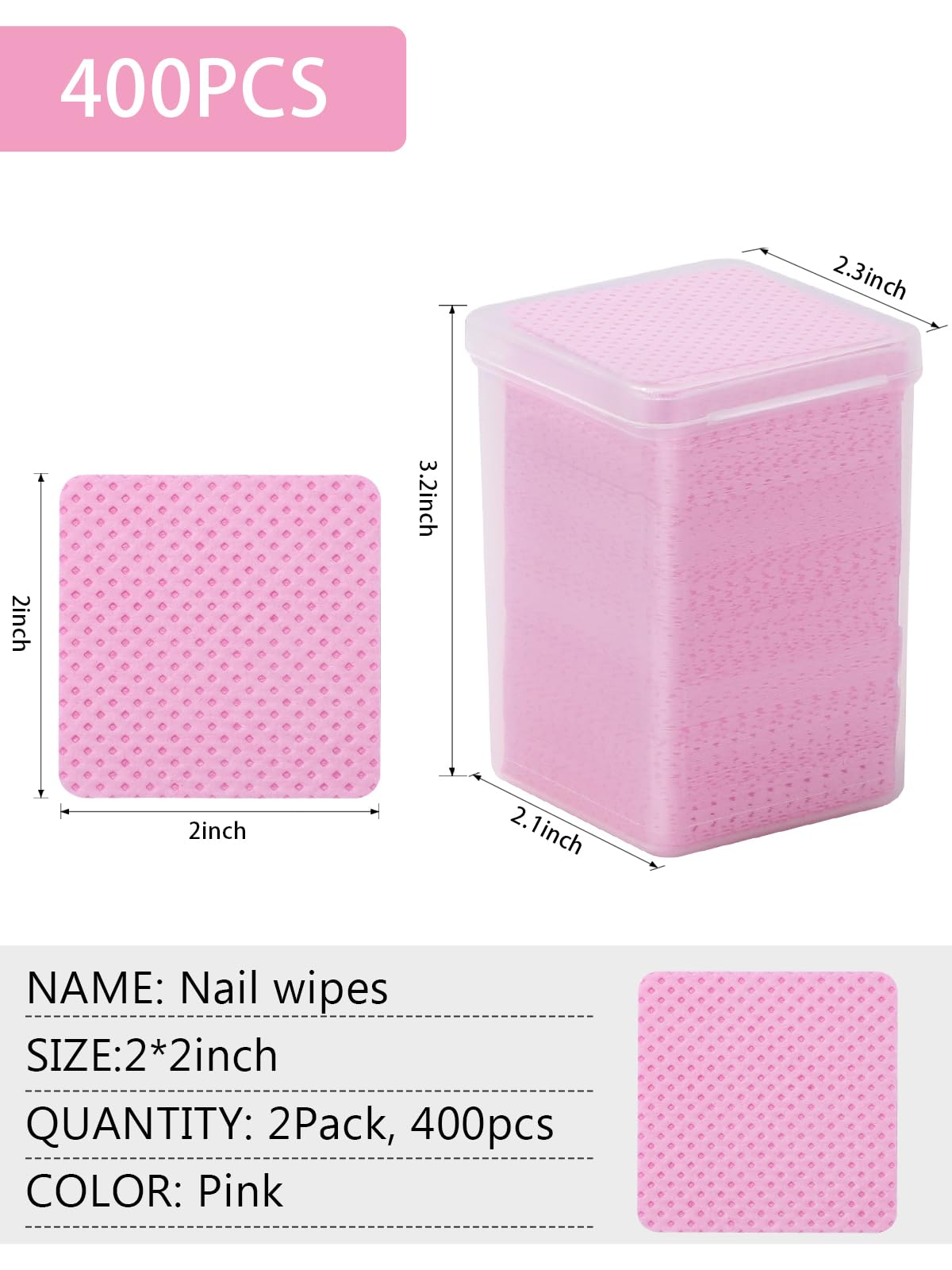 TEOYALL Lint Free Nail Wipes, 400 PCS Non-Woven Fabric Nail Cleaning Pads Pink Lash Extensions Glue Cleaning Wipes Nail Salon Supplies (400 PCS)