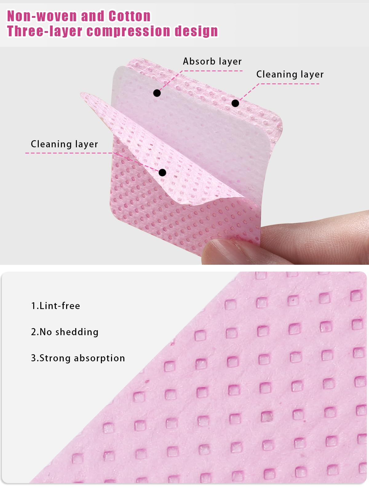 TEOYALL Lint Free Nail Wipes, 400 PCS Non-Woven Fabric Nail Cleaning Pads Pink Lash Extensions Glue Cleaning Wipes Nail Salon Supplies (400 PCS)