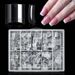 buqikma 500pcs short nail tips for acrylic nails - clear false short artificial tips for manicure with box（pink box with tips）