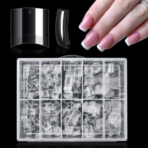 Buqikma 500PCS Short Nail Tips for Acrylic Nails - Clear False Short Artificial Tips for Manicure with Box（Pink Box with Tips）