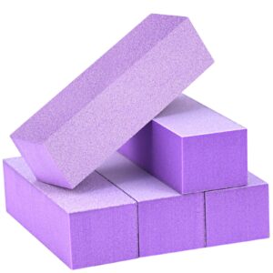 maryton nail buffer block, medium/fine grit 100/180 finishing buffers for acrylic nails gel polish nails, 3 way professional pedicure manicure buffer kits, 5 count (purple)