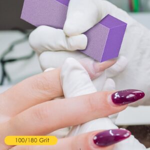 Maryton Nail Buffer Block, Medium/Fine Grit 100/180 Finishing Buffers for Acrylic Nails Gel Polish Nails, 3 Way Professional Pedicure Manicure Buffer Kits, 5 Count (Purple)