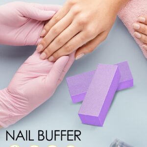 Maryton Nail Buffer Block, Medium/Fine Grit 100/180 Finishing Buffers for Acrylic Nails Gel Polish Nails, 3 Way Professional Pedicure Manicure Buffer Kits, 5 Count (Purple)