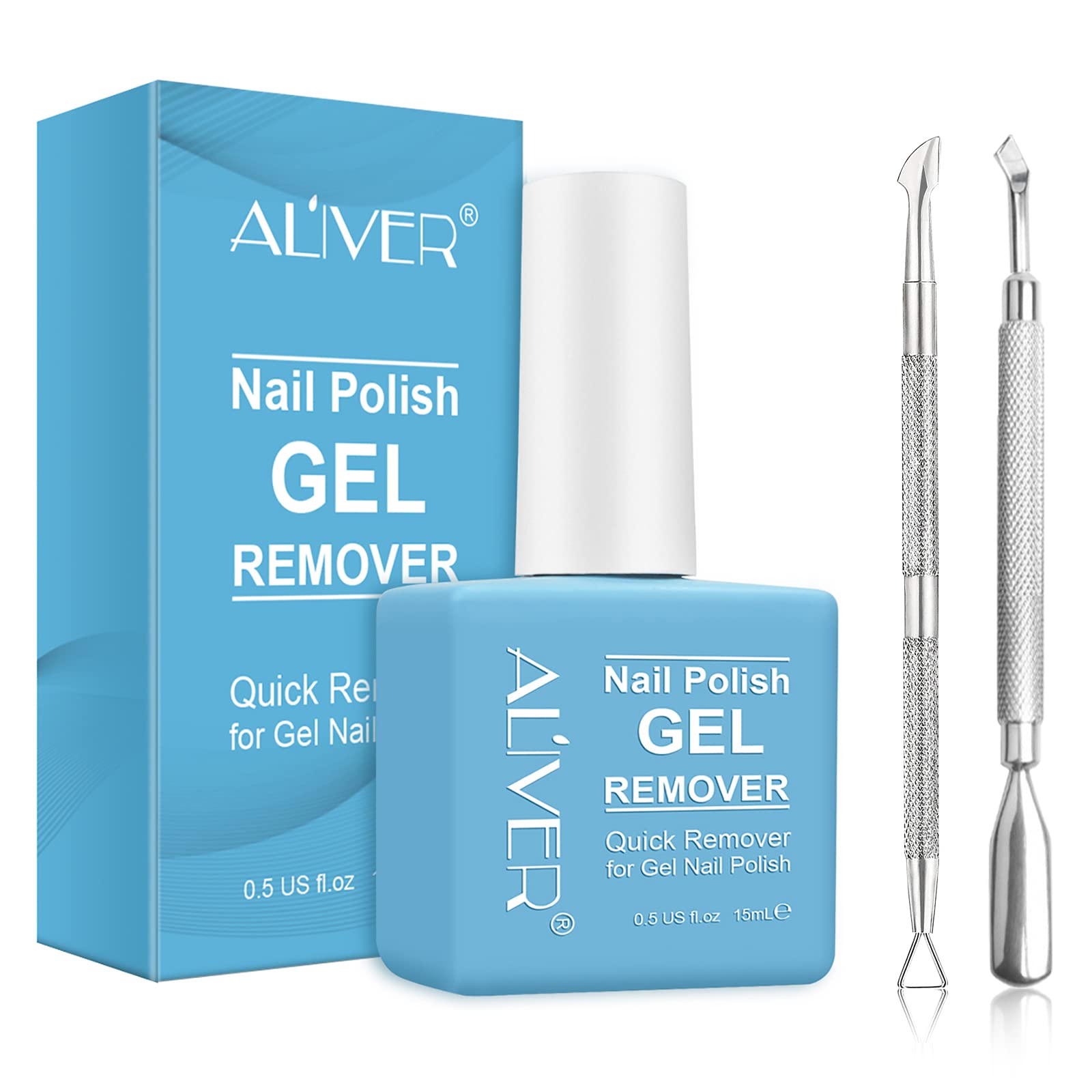 Gel Nail Polish Remover, Nail Polish Remover for Gel Nails, Ultra-Powerful Nail Polish Remover for Natural, Soak-Off Gel Polish in 2-5 Minutes (with 1Pcs Cuticle Pusher and Nail Polish Scraper)