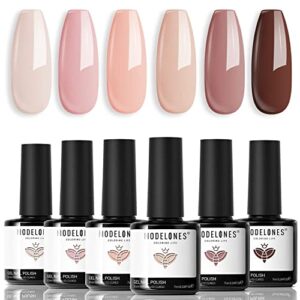 modelones gel nail polish kit -6 colors nude pink gel polish set skin tones neutral brown soak off gel nail kit manicure diy nail art salon home gift