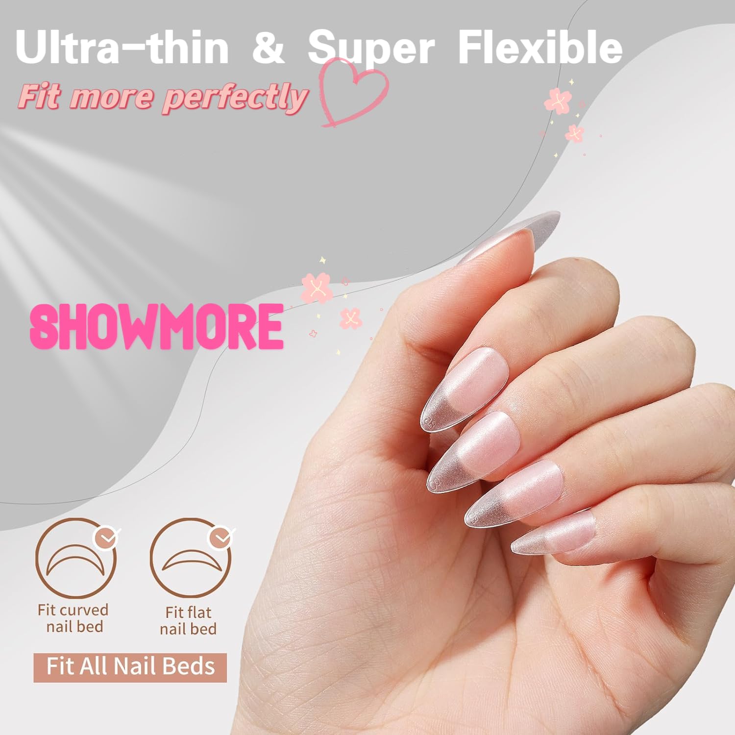 SHOWMORE 600Pcs Medium Almond Nail Tips Soft Gel Pre-shaped Full Matte Full Cover Acrylic False Nail Tip Press on Nails for Nail Extension DIY Salon 15 Sizes