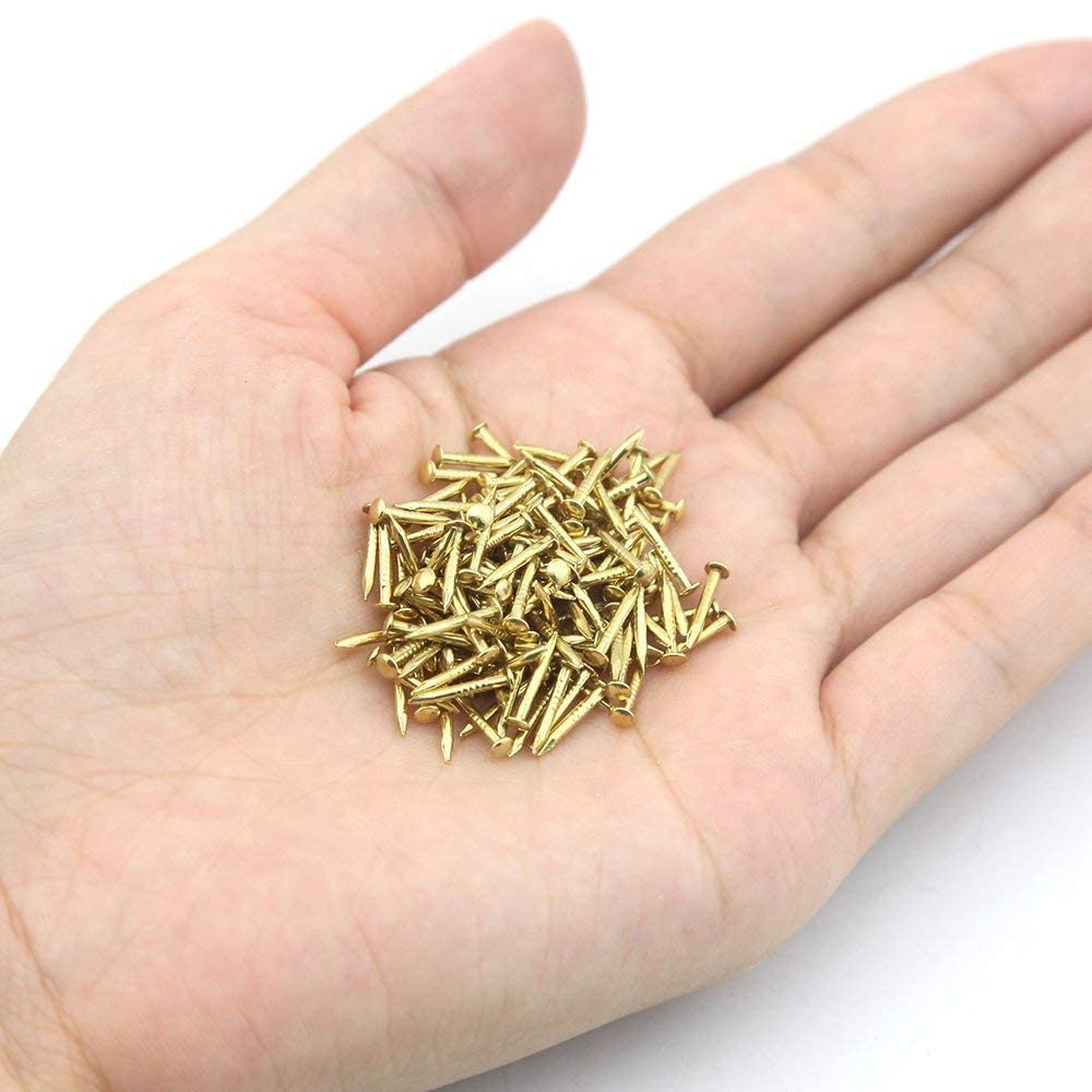 newlng 500pcs Small Nail Round Head Tiny Nails String Art Nails Hand-Made Hardware Accessories Fasteners Mini Nails 1 X 10mm/0.04"X0.4"(DXL) Gold