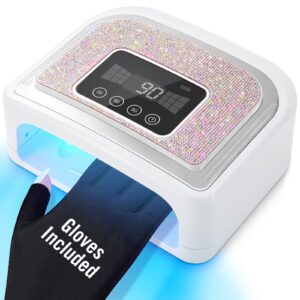 aedavey cordless nail lamp, 120w rechargeable uv nail lamp for gel nails, led nail lamp with 4 timer modes, gel nail light decorate with sparkling nail rhinestones diamond