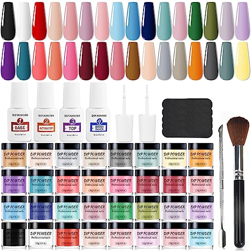 Openlive 32 Color Dip Nail Powder Starter Kit 36 Bottle Blue Cheese Yellow Nail Dip Powder Kit with Base Top Coat Activator Dip Powder Kit for French Nail Art Manicure DIY Salon