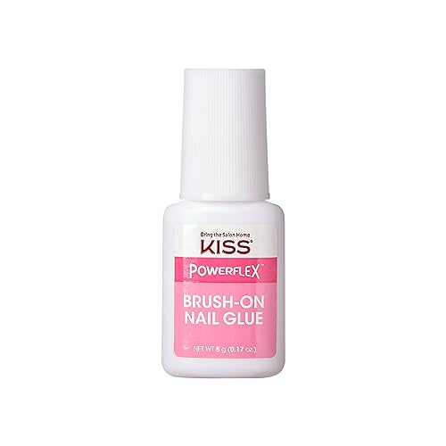 KISS PowerFlex Brush-On Nail Glue for Press On Nails, Ultra Hold Flex Formula Nail Adhesive, includes One Bottle 5g (0.17 oz.) with Twist-Off Cap & Brush Applicator