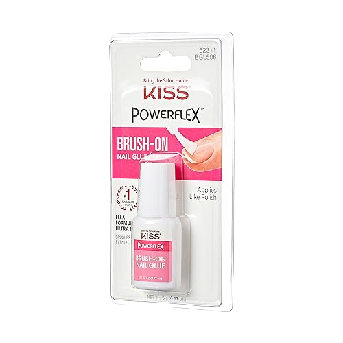 KISS PowerFlex Brush-On Nail Glue for Press On Nails, Ultra Hold Flex Formula Nail Adhesive, includes One Bottle 5g (0.17 oz.) with Twist-Off Cap & Brush Applicator