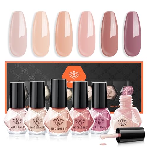 modelones Nail Polish Set 6 Colors Pink Skin Tones Brown Manicure DIY Nail Art Salon Gift for Women Girl