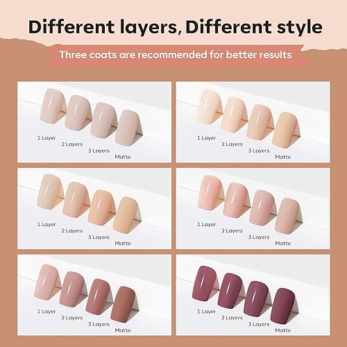 modelones Nail Polish Set 6 Colors Pink Skin Tones Brown Manicure DIY Nail Art Salon Gift for Women Girl