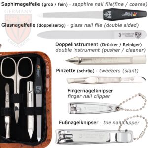 3 Swords Germany - brand quality 8 piece manicure pedicure grooming kit set synthetic leather case ostrich cognac - Made in Germany