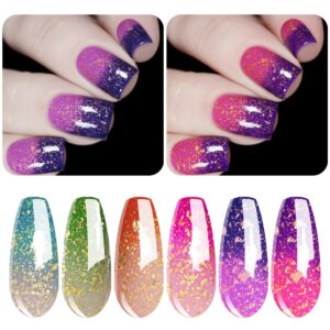 Vishine Color Changing Gel Nail Polish Set Mood Nail Gel Polish Temperature Color Changing UV LED Varnish Chameleon Gel Nail Art 8ml (Set002)