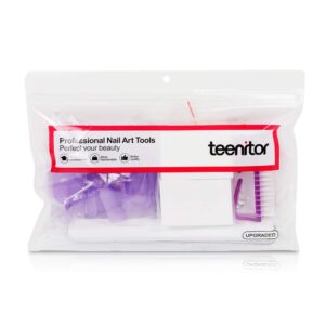 Teenitor Nail Polish Gel Remover Tools Kit with Nail Clips Nail Remover Pads Cuticle Pusher Nail Brushes Nail File Grits 120/180 Buffer Block Grits 400/4000, 6 Pack Purple