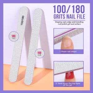 Teenitor Nail Polish Gel Remover Tools Kit with Nail Clips Nail Remover Pads Cuticle Pusher Nail Brushes Nail File Grits 120/180 Buffer Block Grits 400/4000, 6 Pack Purple