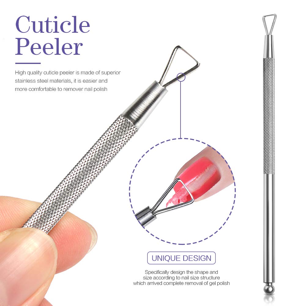 Teenitor Nail Polish Gel Remover Tools Kit with Nail Clips Nail Remover Pads Cuticle Pusher Nail Brushes Nail File Grits 120/180 Buffer Block Grits 400/4000, 6 Pack Purple