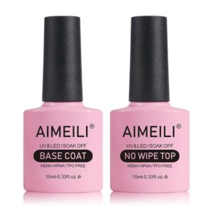 aimeili gel nail polish no wipe top and base coat set, shine finish and long lasting, soak off gel nail lacquer - 2 x 10ml