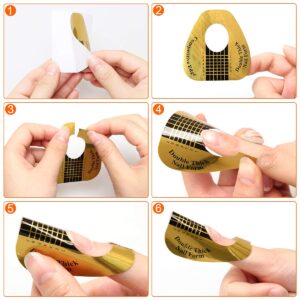 AHIER Gold Horseshoe Nail Forms, 200PCS Nail Extension Tips and UV Gel Guide Stickers