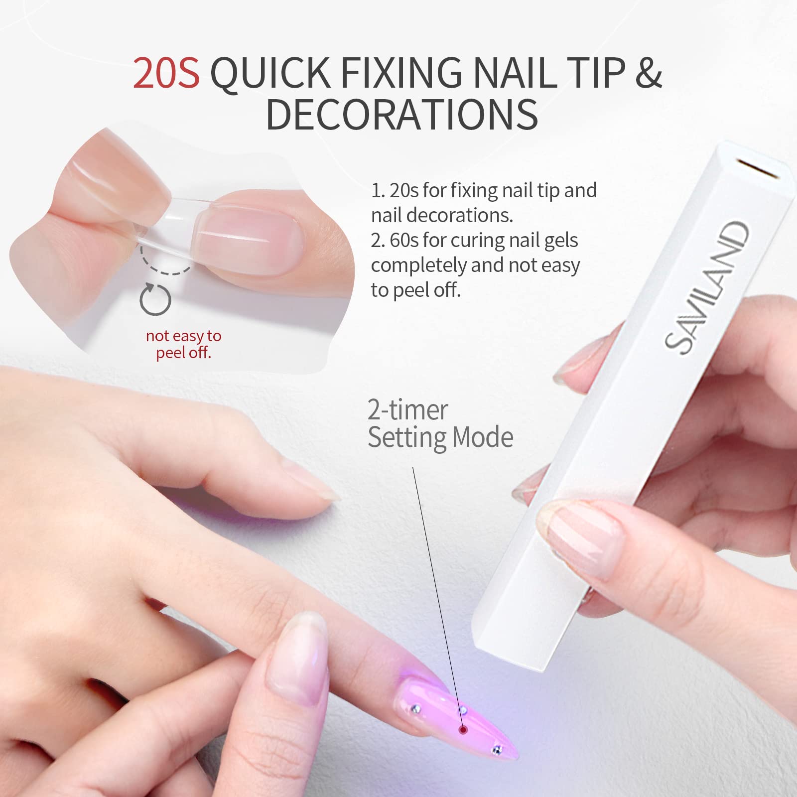 SAVILAND U V Light for Nails: Handheld Gel X Lamp for Gel Nails Flash Cure Lamp for Gel Nails LED Nail Lamp Portable Mini Nail Dryer Gel Polish Nail Glue Gel USB Flashlight Home DIY Manicure Nail Art