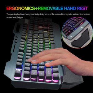 Wireless Gaming Keyboard Mouse Bluetooth Headset Kit with 16 RGB Backlit Rechargeable Battery Metal Mechanical Ergonomic Waterproof Dustproof Removable Palm Rest for Laptop PC Gamer(Rainbow RGB)