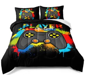 bducok gamer comforter sets for boys, gaming bedding set full set,video games comforter for boys kids adult gamepad comforter set gamer room decor for teen boys 1 comforter with 2 pillow cases