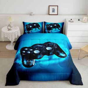 feelyou gamer bedding set for boys full size comforter set kids gaming comforter blue gamer room decor video game gamepad bed set teens teenage bedding soft warm 1 comforter with 2 pillowcases