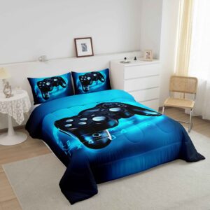 Feelyou Gamer Bedding Set for Boys Full Size Comforter Set Kids Gaming Comforter Blue Gamer Room Decor Video Game Gamepad Bed Set Teens Teenage Bedding Soft Warm 1 Comforter with 2 Pillowcases